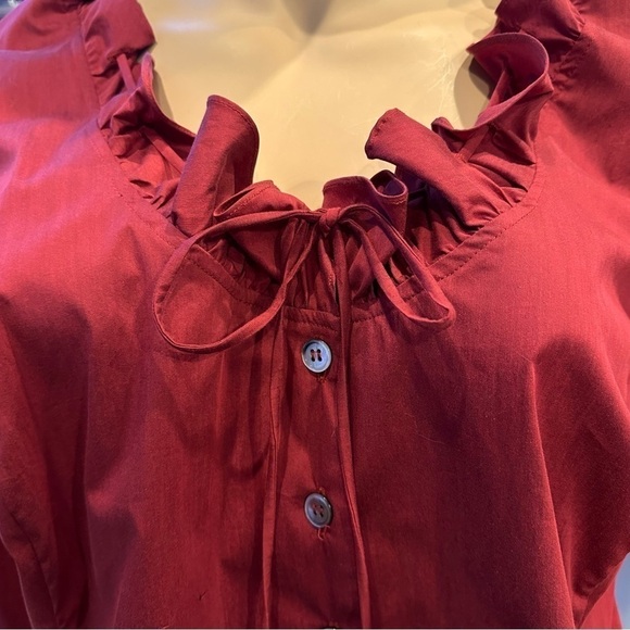 Igigi Aurelia Blouse Plus Size 22 Red Ruffled Neck Turn-Up Cuffs Button Up NWT - Picture 9 of 14